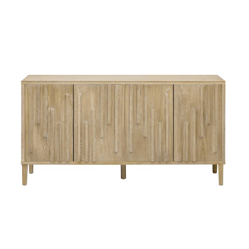 59.8" 4-Door Sideboard,Hidden Handle,Distinctive Solid Ash Veneer Buffet with Storage, Farmhouse Sideboard TV Stand
