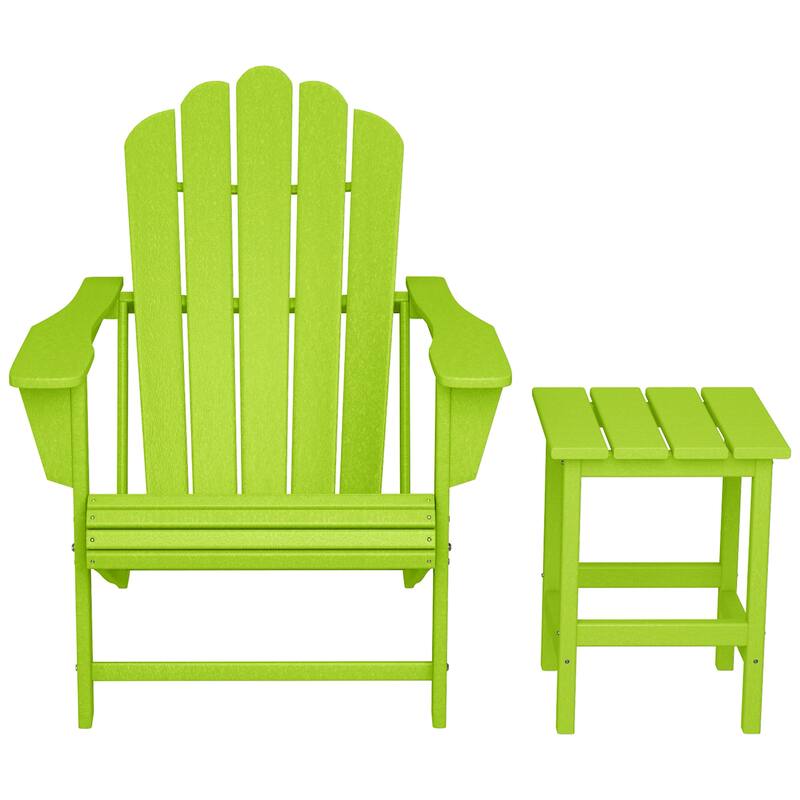 Aderson Outdoor Poly Adirondack Chair with Side Table - Lime