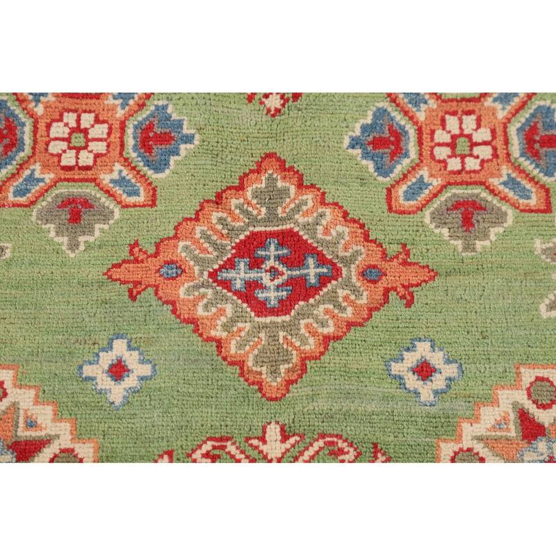 Traditional Green Kazak Oriental Area Rug Hand-Knotted Wool Carpet - 4'11" x 6'9"