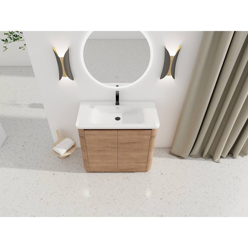 36" Freestanding Bathroom Vanity with Ceramic Sink & 2-Soft-Close Door, KD-Packing, Plywood