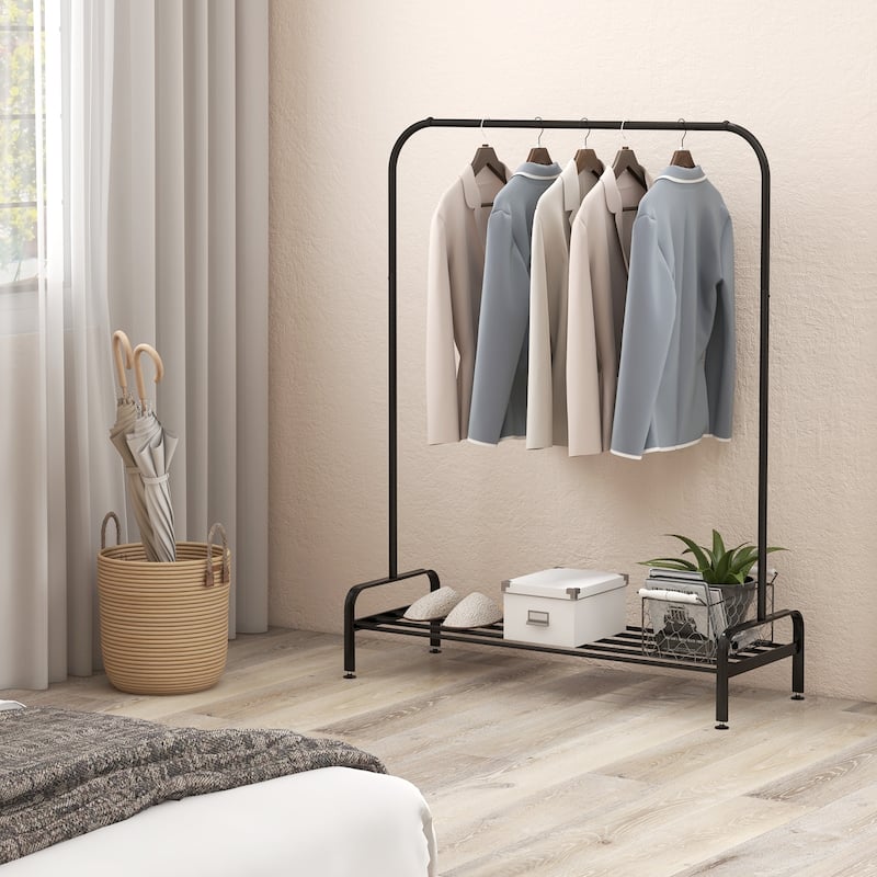 CostwayIndustrial Metal Garment Rack Heavy Duty Floor Cloth Rack w/