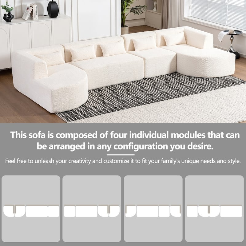 144" Upholstered Sofa Free-combined Sofa with Two Chaise Lounge and Five Back Pillows