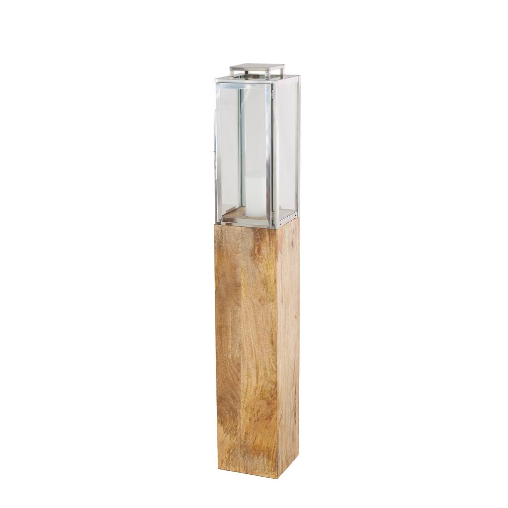Mango Wood Handmade Decorative Indoor Outdoor Candle Lantern - Brown - Roche River Decor