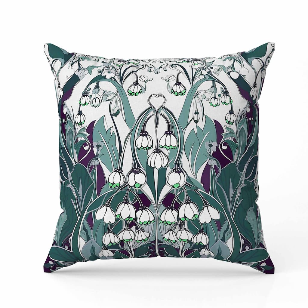 Lily of the Valley Faux Suede Reversible Throw Pillow White and Green