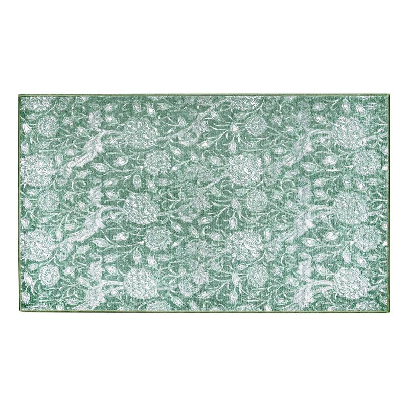My Magic Carpet Kalini Floral Green Machine Washable Rug