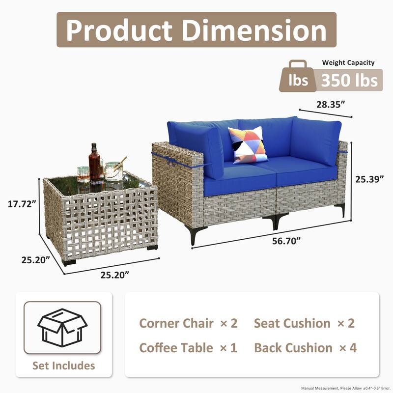 OVIOS 3 Pieces Outdoor Wicker Furniture Set With Solar-Powered Coffee Table