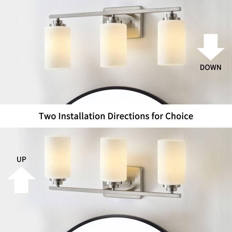 KAWOTI 3-Light Dimmable Bathroom Vanity Light with Frosted White Glass