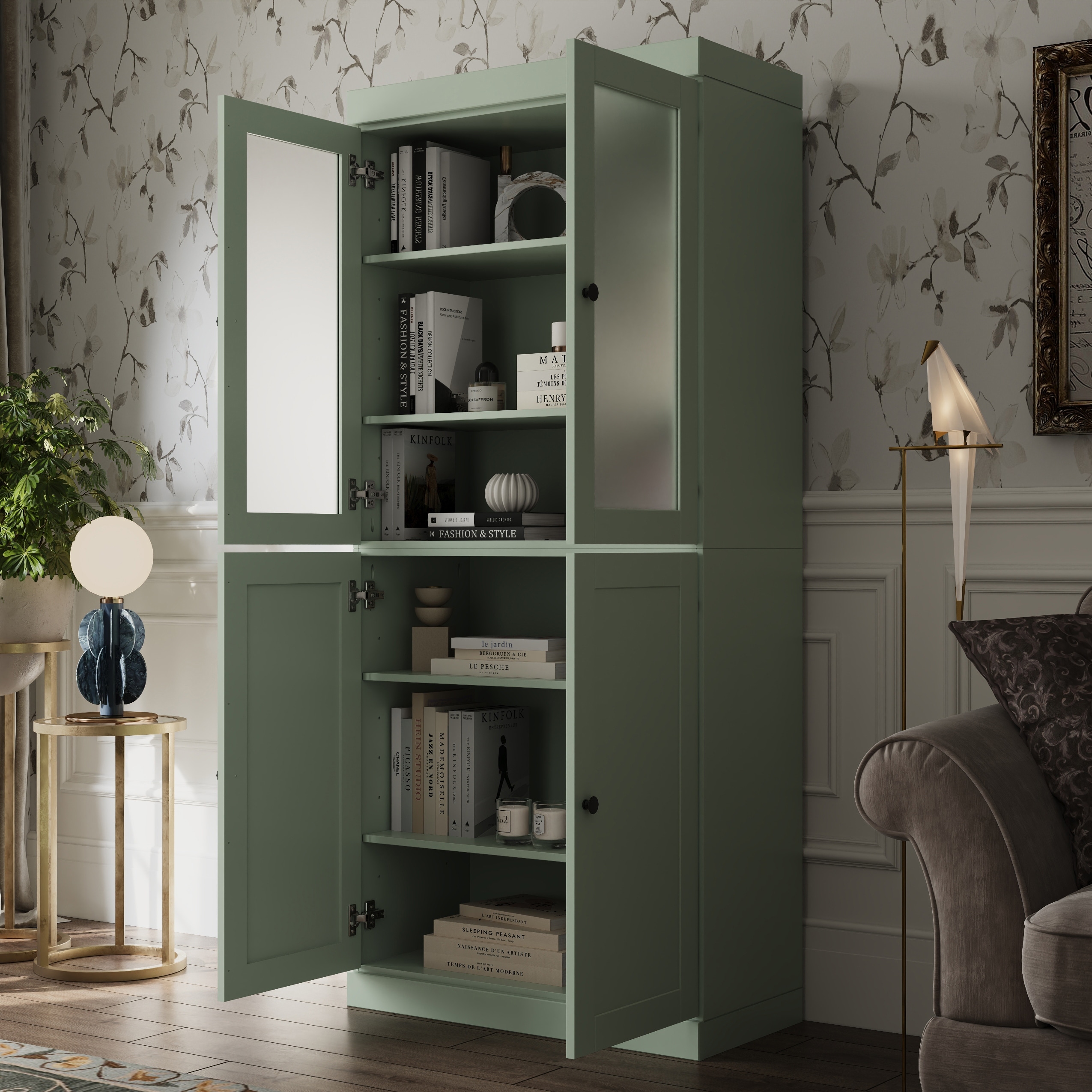 Palace Imports 100% Solid Wood Tall Frosted Glass & Shaker 6-Shelf Bookcase, 32" W x 71.5" H