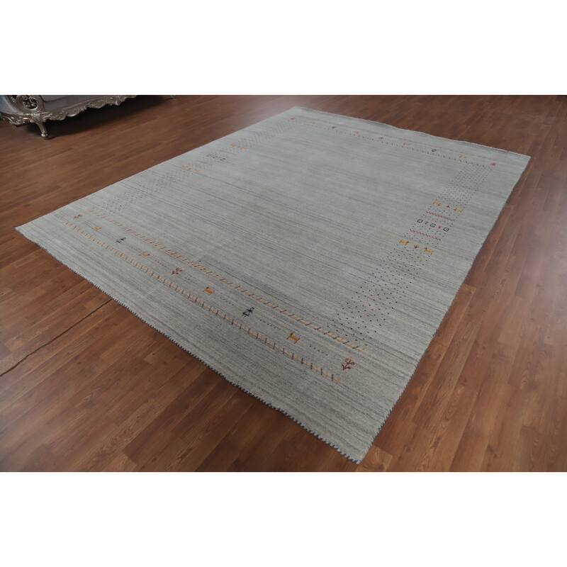 Hand Knotted Oriental 100% Wool Carpet Tribal Animal Pictorial Greys & Charcoal Gabbeh Area Rug - 9' 10'' X 7' 11''
