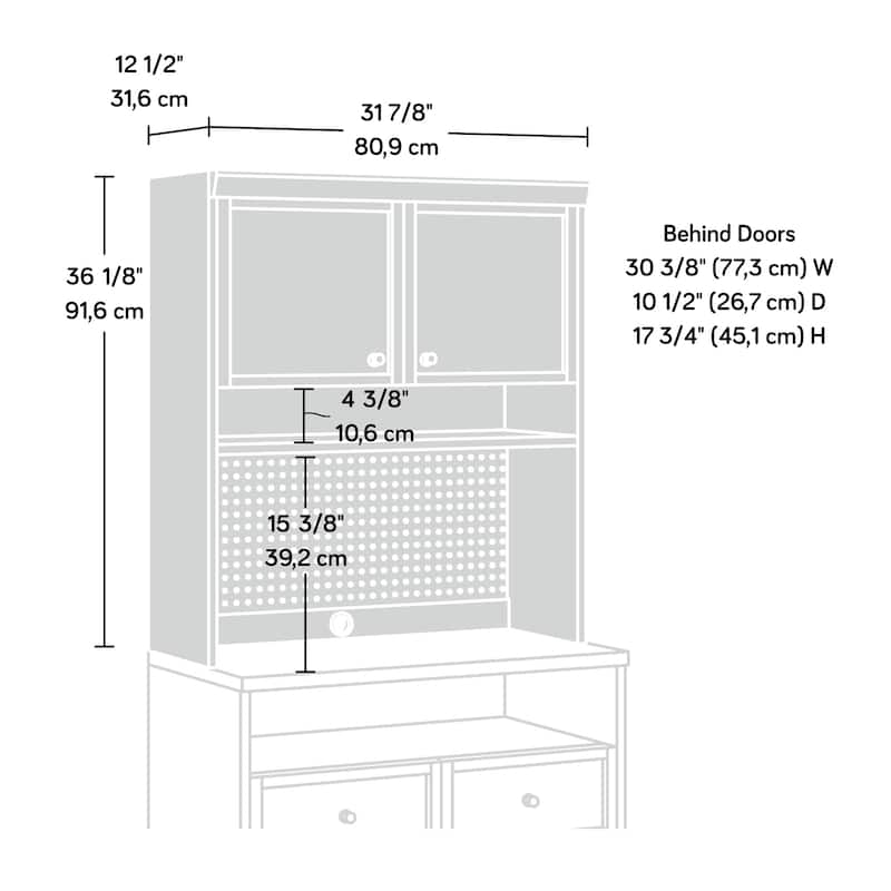 Wood Hutch with Craft Storage, Brown - 31.81" W x 12.28" D x 36.02" H