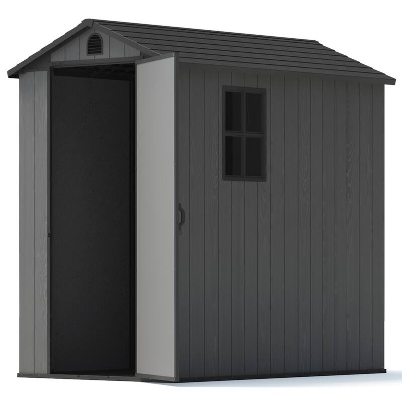 Patiowell 4' x 4' & 4' x 6' & 4' x 8' Plastic Outdoor Storage Shed, Resin Shed with Floor and Window for Patio Furniture,Tools