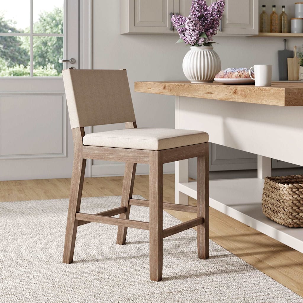 Nathan James Linus Modern Upholstered Bar Stool with Back and Solid Rubberwood Legs