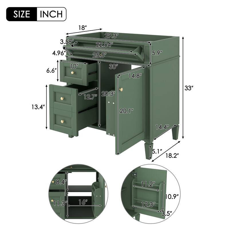 GDFStudio - Ardenton Modern Freestanding Bathroom Vanity with 2 Drawers and a Tip-out Drawer (NOT INCLUDE BASIN) - 29.3'W