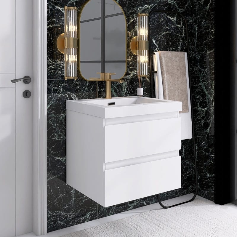 24"/30"/36"/48" Wall-Mounted 2-drawer Bathroom Vanity Set with Integrated Resin Sink