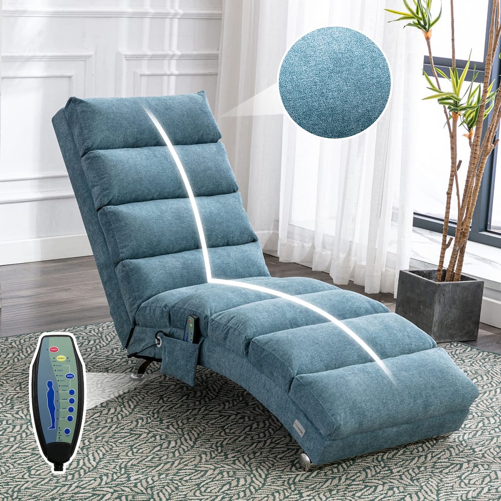 Luxury Upholstered Chaise Lounge Chair with Vibration for Relaxation, Fixed Back Fabric Leisure Recliner Sofa