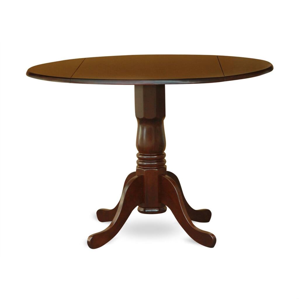 Daily Boutik Round 42-inch Drop Leaf Dining Table with Pedestal Base in Mahogany Wood Finish - Brown