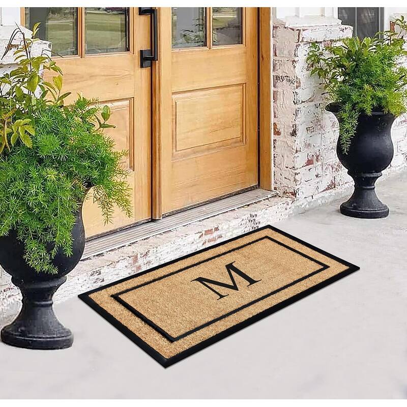 A1HC Natural Coir Monogrammed Door Mat for Front Door, Durable Large Outdoor Rug, Heavy Duty Welcome Doormat - 24" X 48"