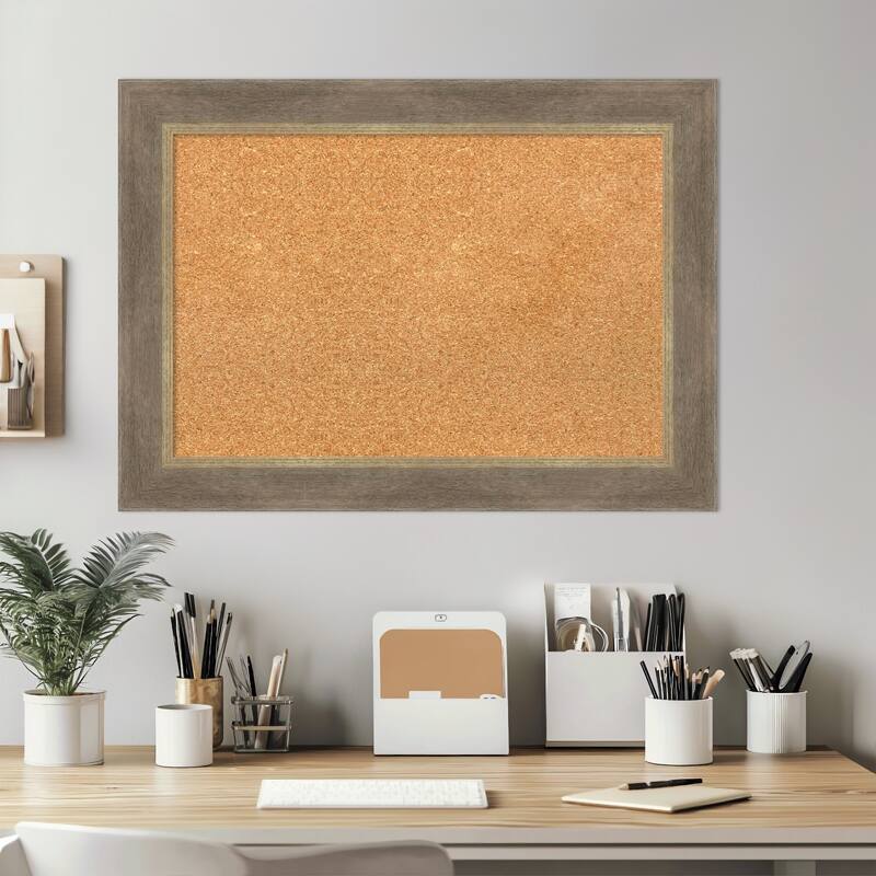 Driftwood Tan Wood Framed Cork Board - Bulletin Board, Organization Board, Pin Board