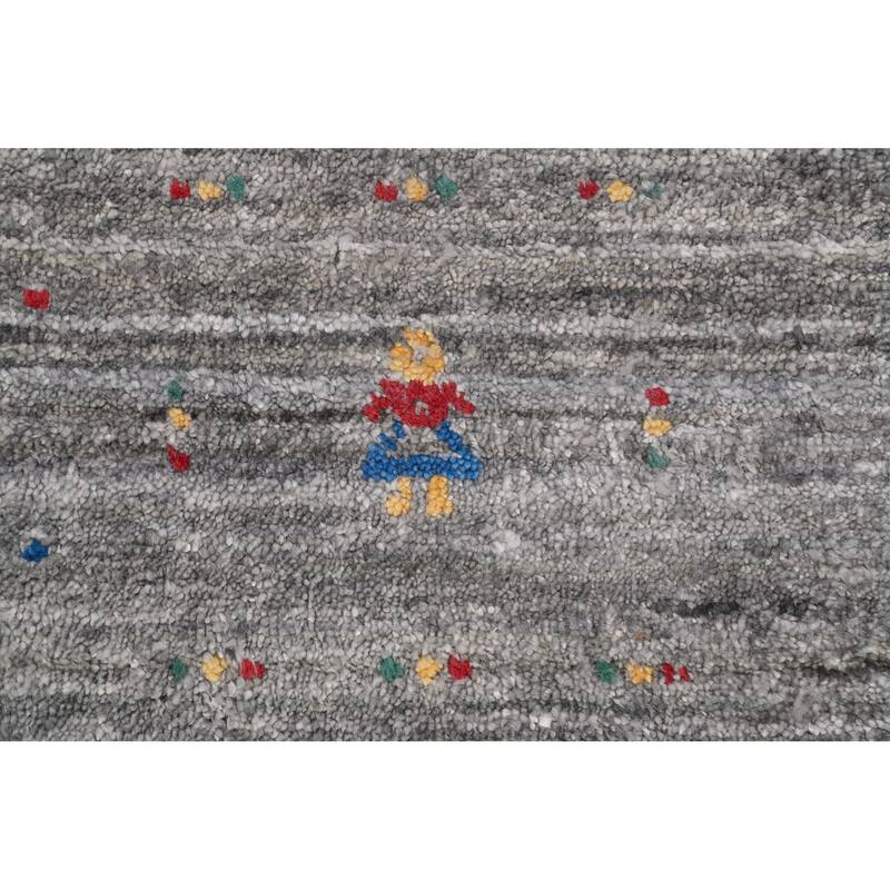 Hand Knotted Oriental Viscose Silk Carpet Tribal Animal Pictorial Greys & Charcoal Gabbeh Area Rug - 11' 10'' X 12' 4''