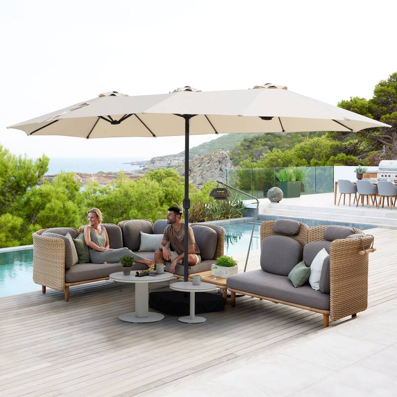 15FT Double-Sided Patio Umbrella with Umbrella Base and 2 Sandbags