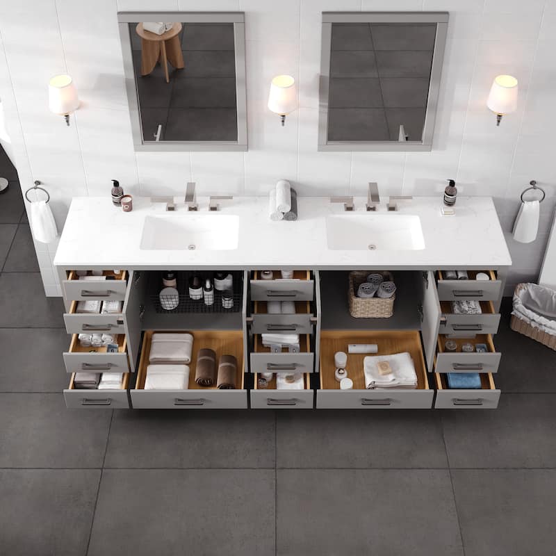 Aberdeen 96 in. Double Sink Bath Vanity with Carrara Quartz Top and Undermount Porcelain Sinks - 96"