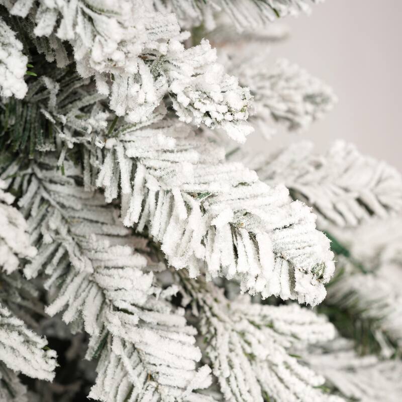 Xmas Snow Garland and Snow Xmas Tree, 3 Pac Snowy Flocked Christmas Decor with LED Lights,9ft Flocked Garland,6ft Flocked Tree