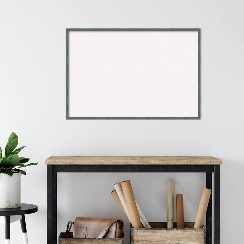 Dixie Blue Grey Rustic Narrow Wood Framed White Corkboard Bulletin Board