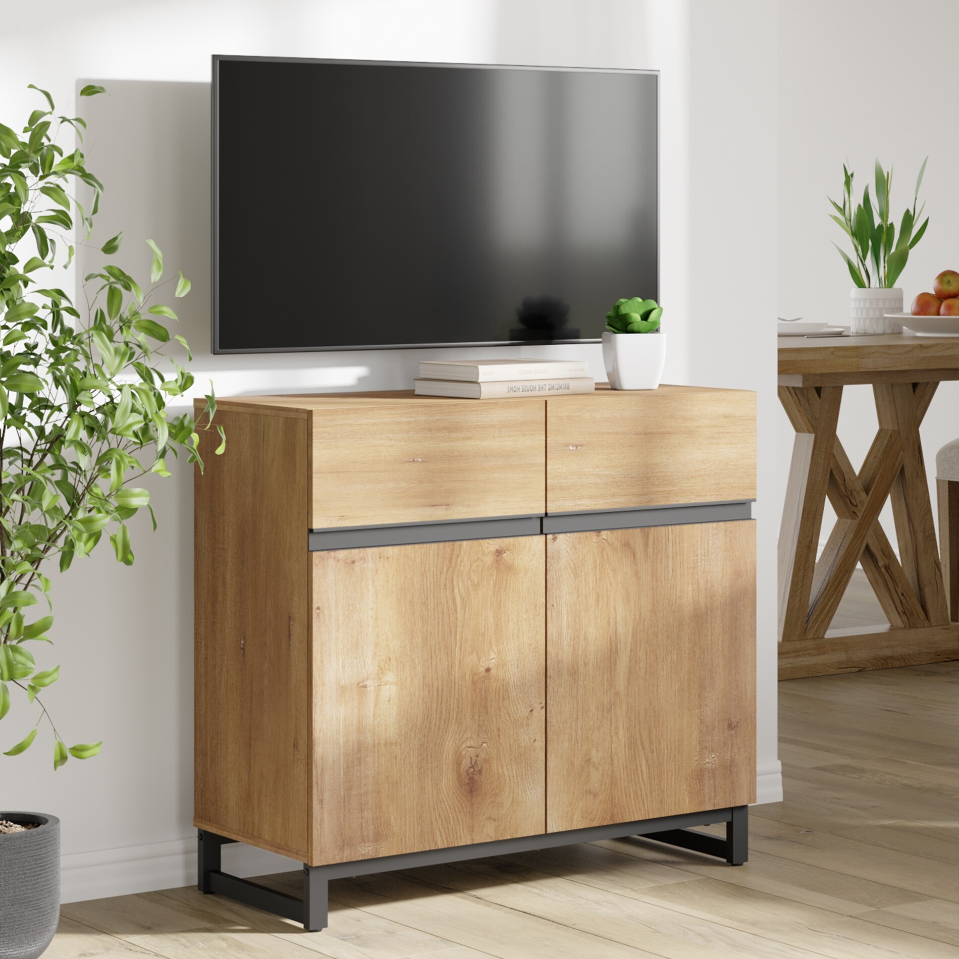 WAMPAT Modern TV Stand with Storage Cabinets for Living Room,Bedroom,Brown