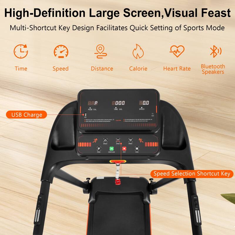 2.5HP Quiet Folding Treadmill, Home Treadmills with Heart Rate Sensor and USB Charge Station, Electric Treadmill