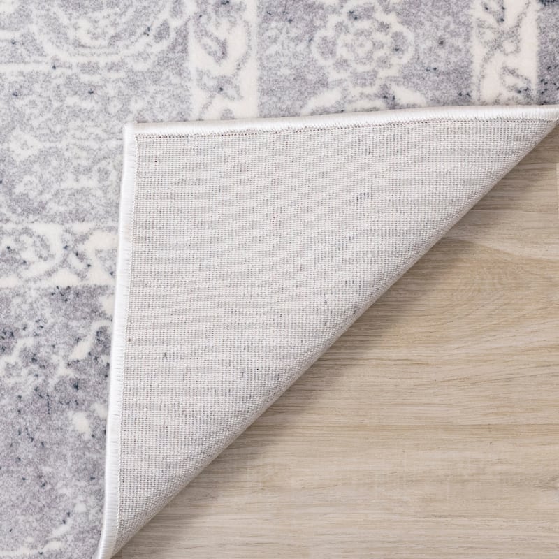 Sheffield Collection - Blue/Grey/Cream Distressed Border Rug
