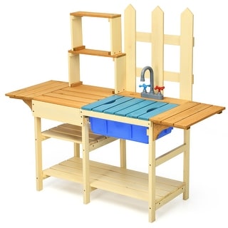 Costway Kid's Wooden Mud Kitchen Pretend Cook Playset Toy For Children - See Details
