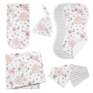 Watercolor Floral Collection 7-piece Newborn Baby Layette Set - Blush Pink Grey and White Boho Shabby Chic Rose Flower Farmhouse