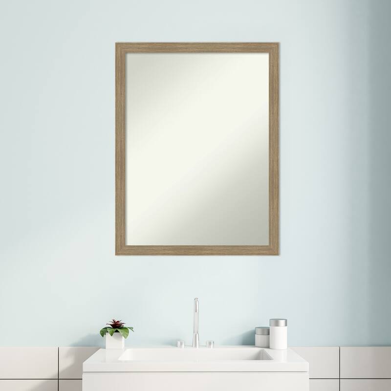 Woodgrain Stripe Non-Beveled Wood Framed Bathroom Vanity Wall Mirror