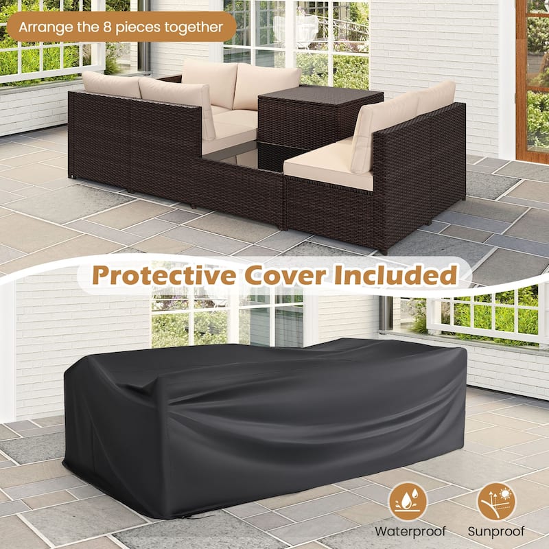 Costway 8 PCS Patio Furniture Set with Storage Box & Tempered Glass - 8 PCS