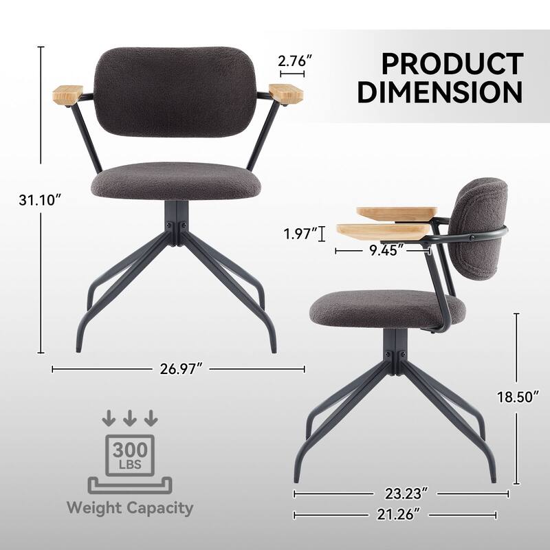 Modern Upholstered Swivel Chair With Solid Wood Arms And Metal Frame