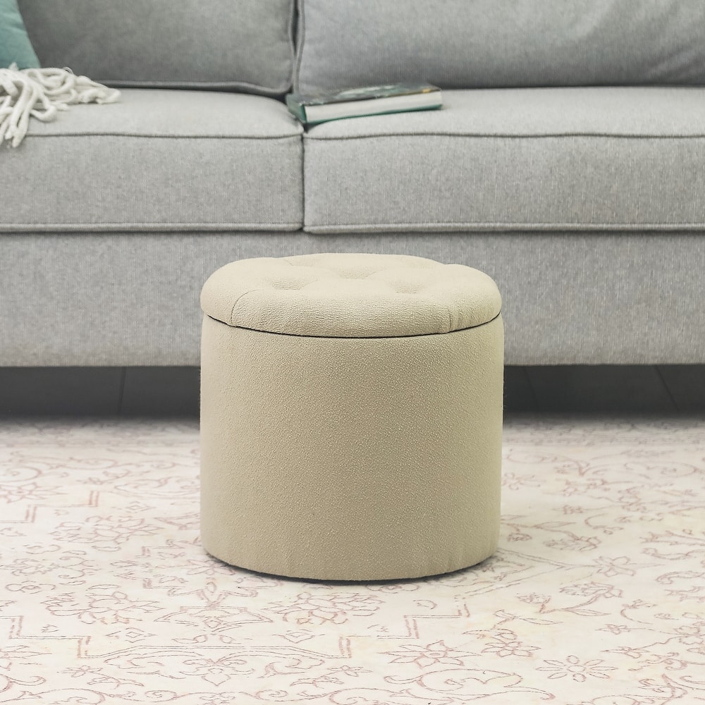 Adeco Round Storage Ottoman Footrest Stool With Removable Lid