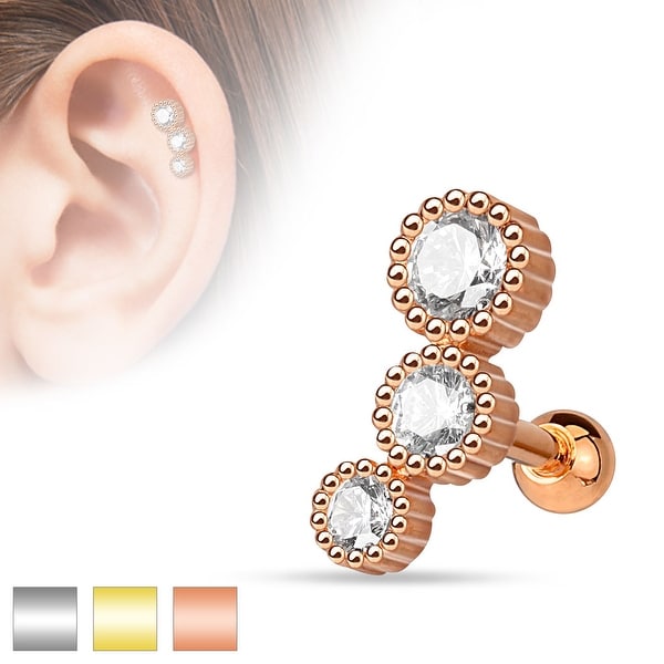 3 Round CZ Set 316L Surgical Steel Cartilage/Tragus Barbell (Sold Ind.)