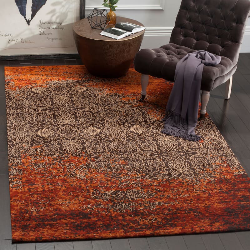 SAFAVIEH Classic Vintage Boho Justi Distressed Oriental Cotton Rug - 8' x 10' - Rust/Brown