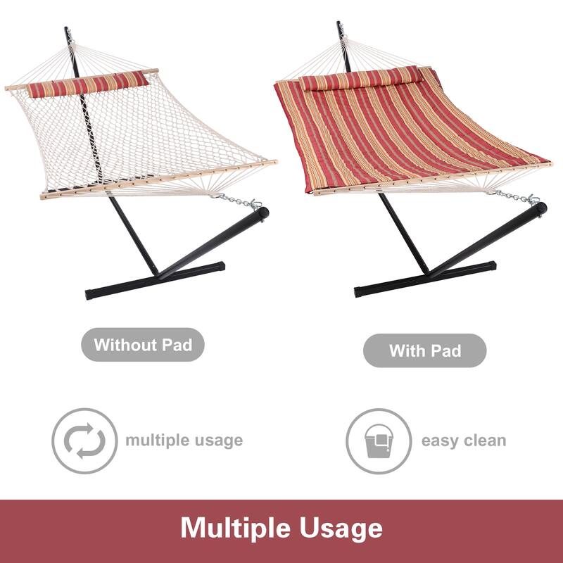 Hammock Double Hammock with Stand, Two Person Cotton Rope Hammock