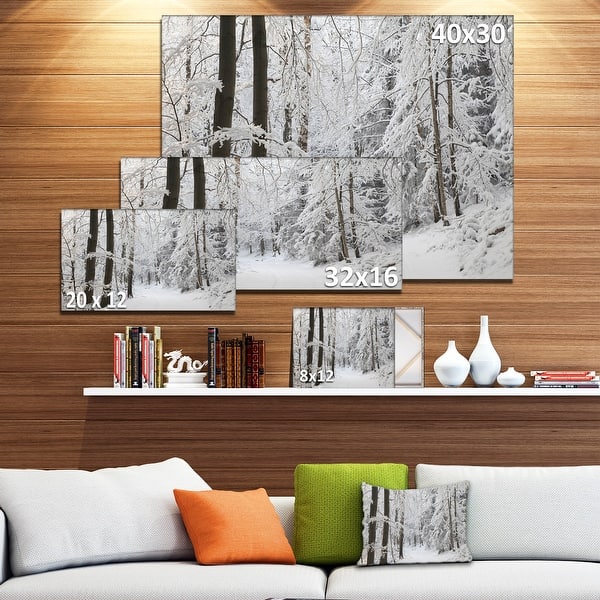 dimension image slide 0 of 2, Designart "Dense Winter Forest and Lane" Large Forest Artwork Print on Canvas - White