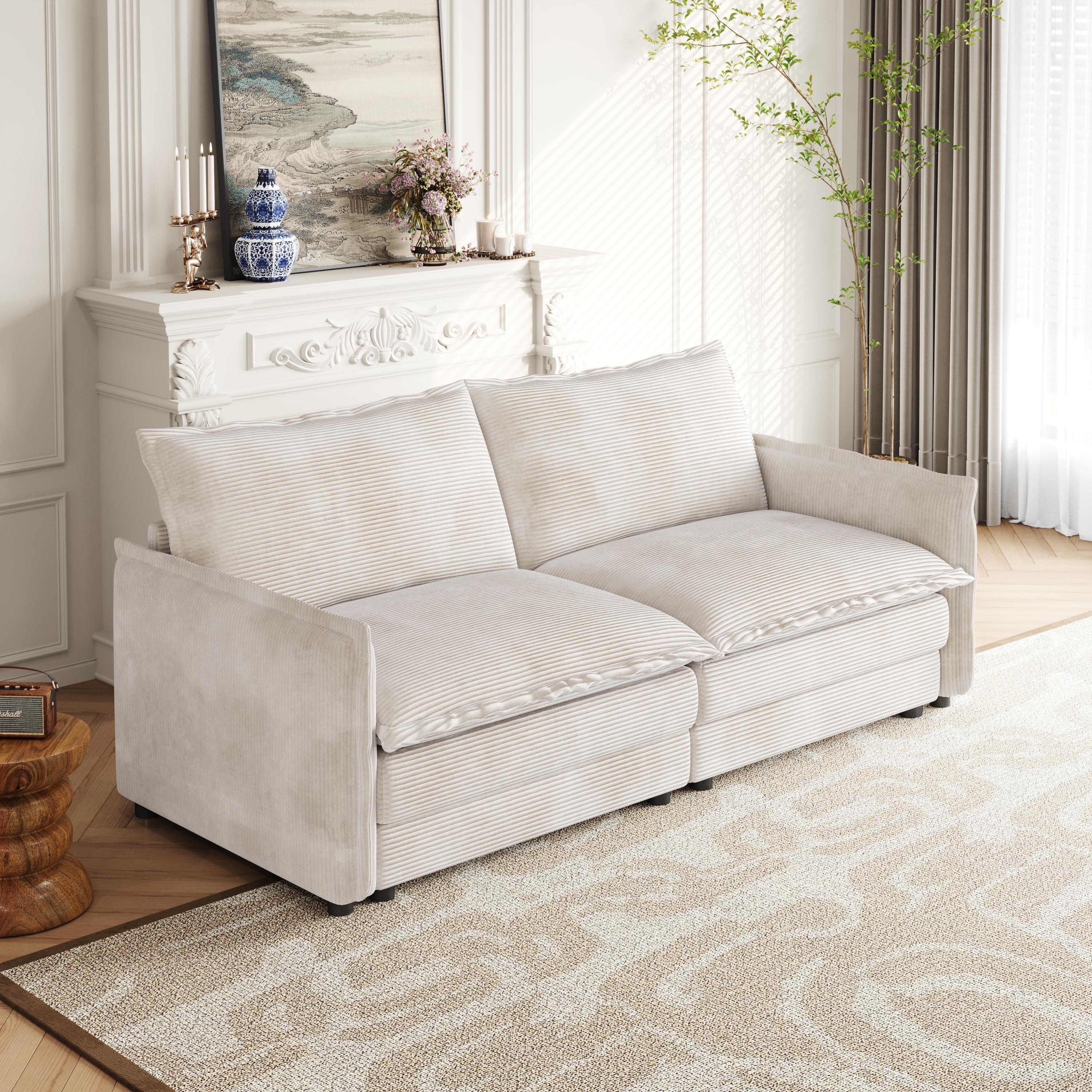 Minimalist Sofa Couch Sleeper Sofa Couch with Wood Frame, Loveseat 2-Seater Couch for Living Room Bedroom