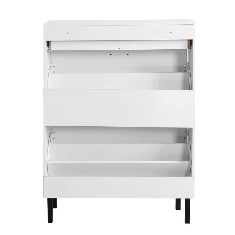 Freestanding Shoe Cabinet with Drawers, Metal Legs, and Flip Drawers