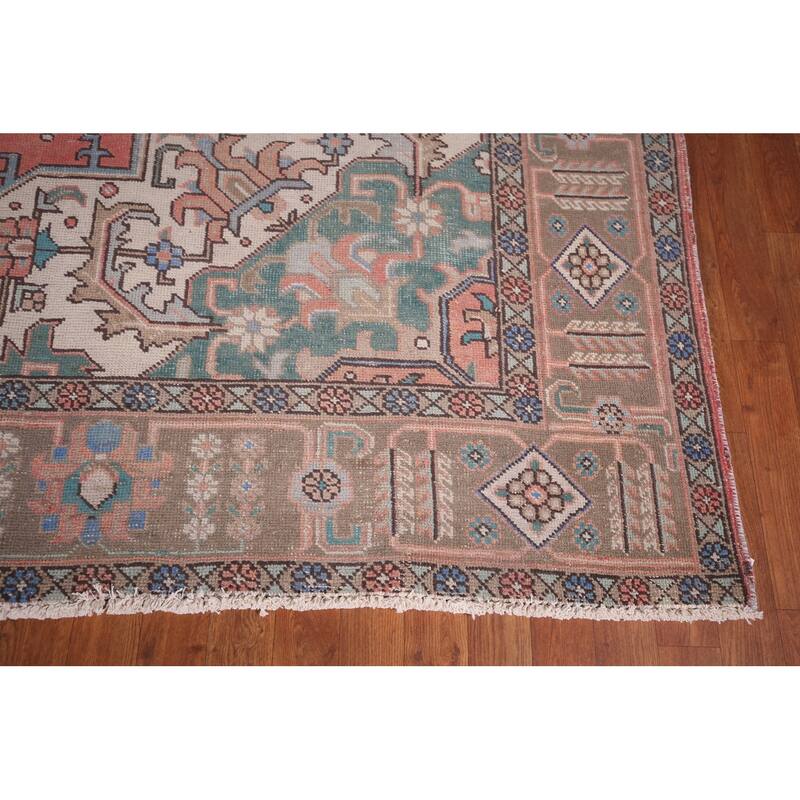 Geometric Pink Tabriz Persian Vintage Area Rug Handmade Wool Carpet - 9'6"x 12'6"
