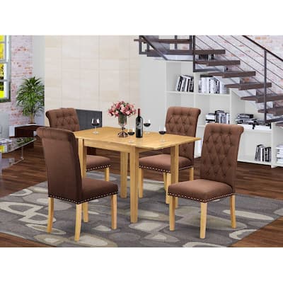 HomeStock 5-Pc Natural Oak Finish Solid Wood Top - Dining Room Set - Seats 4