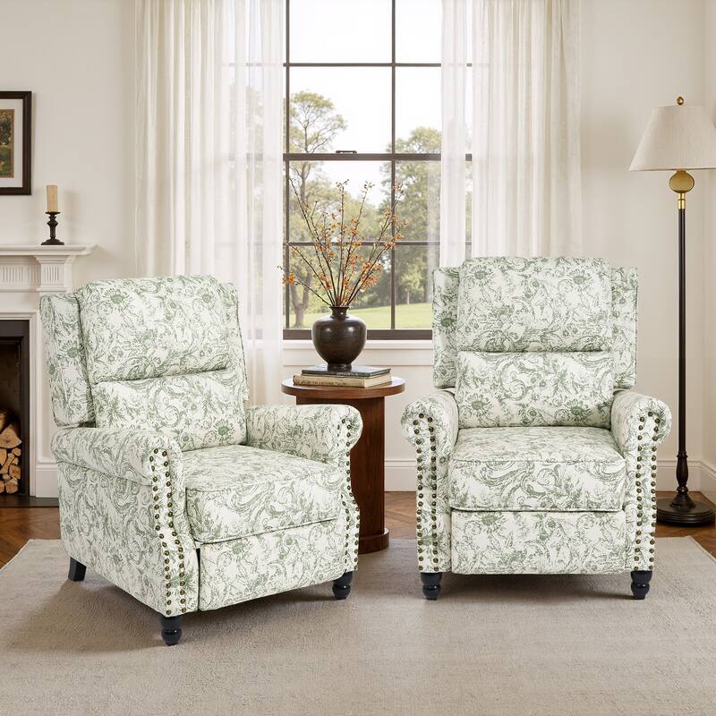 2 Set Manual Pushback Recliner Chair with Nailhead Trim