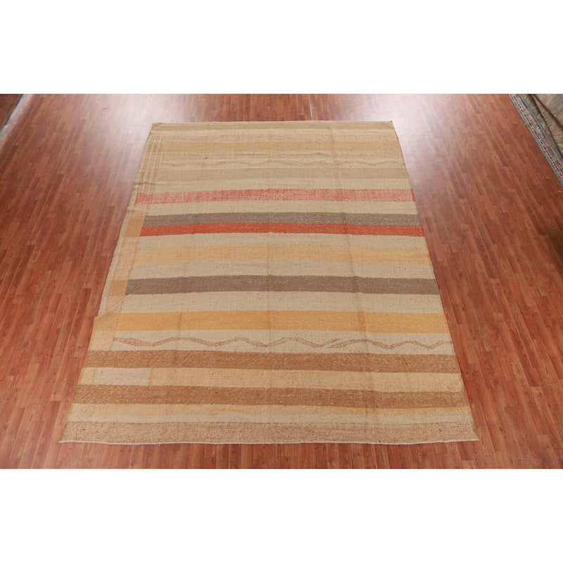 Hand Woven Oriental 100% Jute Carpet Modern Stripe Multi-Colored Kilim Area Rug - 12' 0'' X 9' 7''