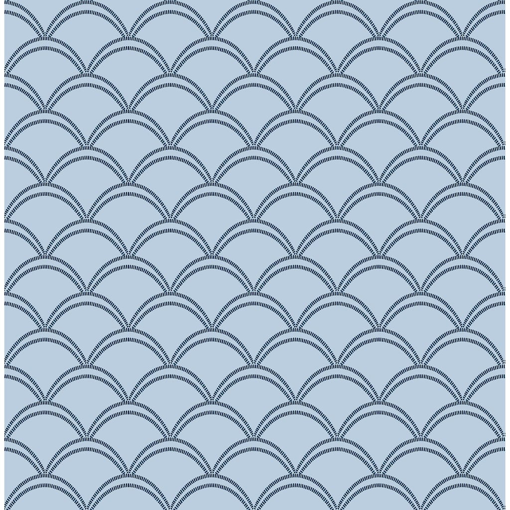 NuWallpaper Deco Wave Blue Peel and Stick Wallpaper