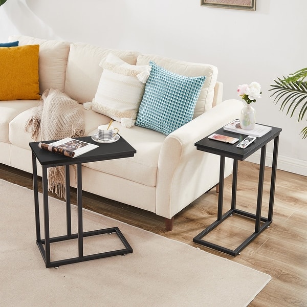 Sudwesto C-Shaped Side Table Set Of 2, End Table For Couch, Small Sofa Table With Metal Frame For Living Room Bedroom Bedside