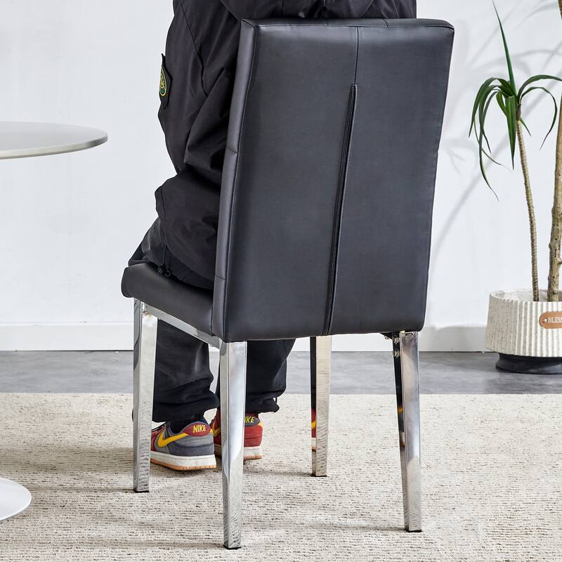 Modern 8 Piece PU Armless Dining Chair with Mesh Backrest, Seat Cushion, Metal Legs for Dining Room Kitchen Living Room Bedroom