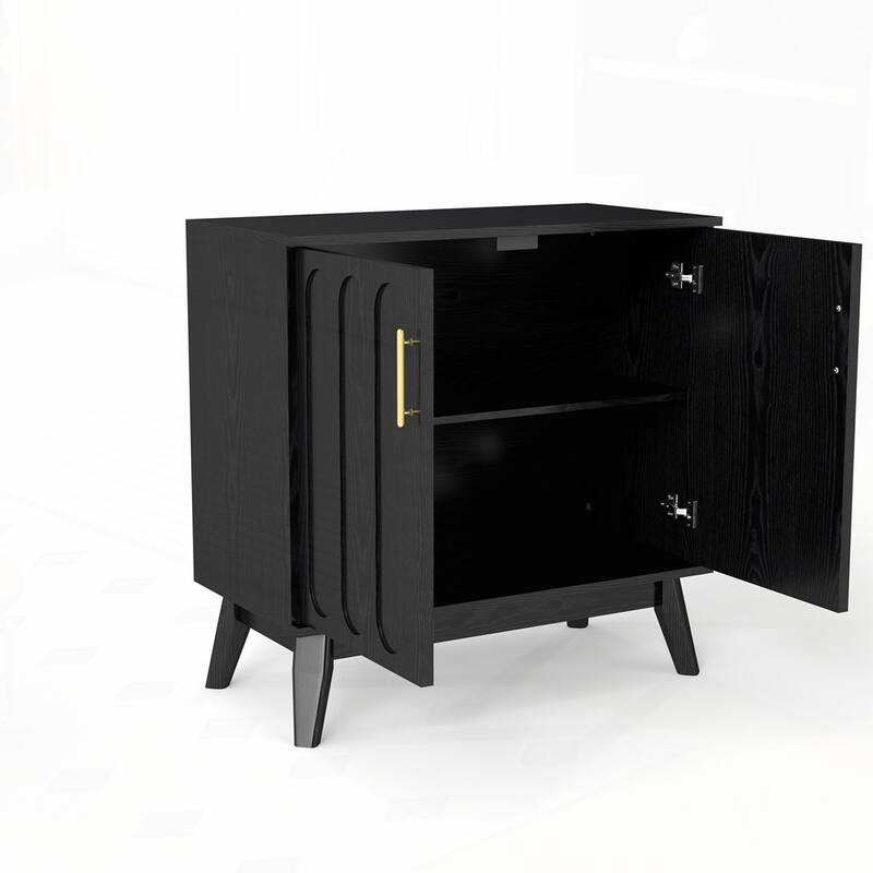 Fluted Sideboard Cabinet with Adjustable Shelves and Solid Wood Leg